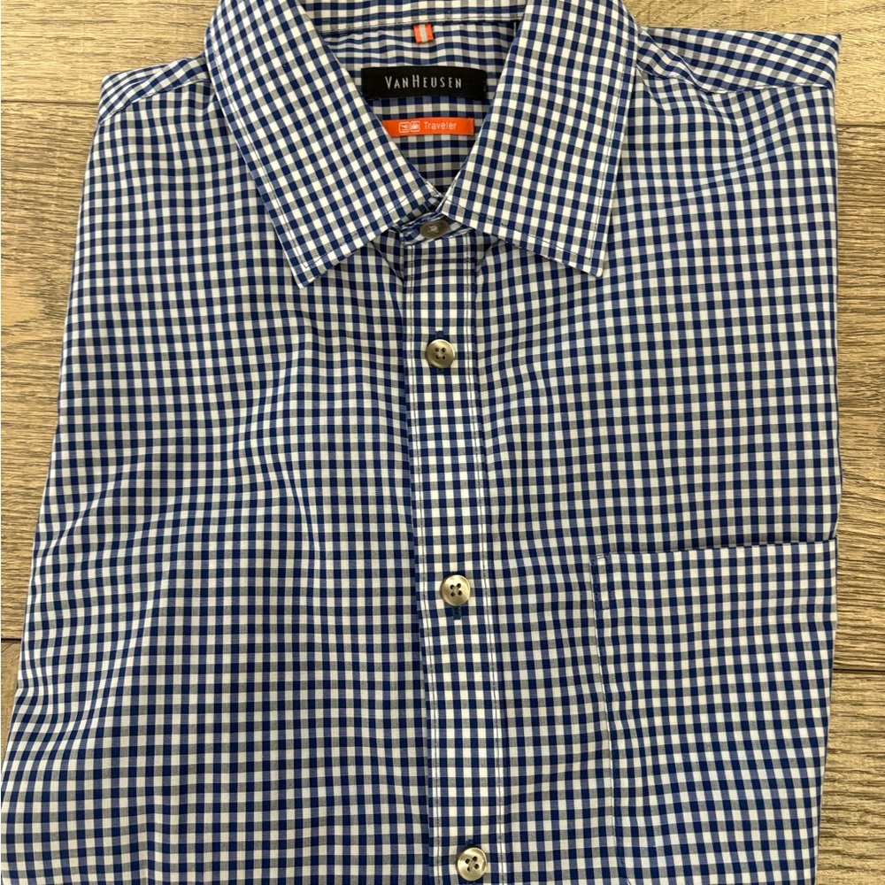Van Heusen Navy and White Gingham Men's Shirt